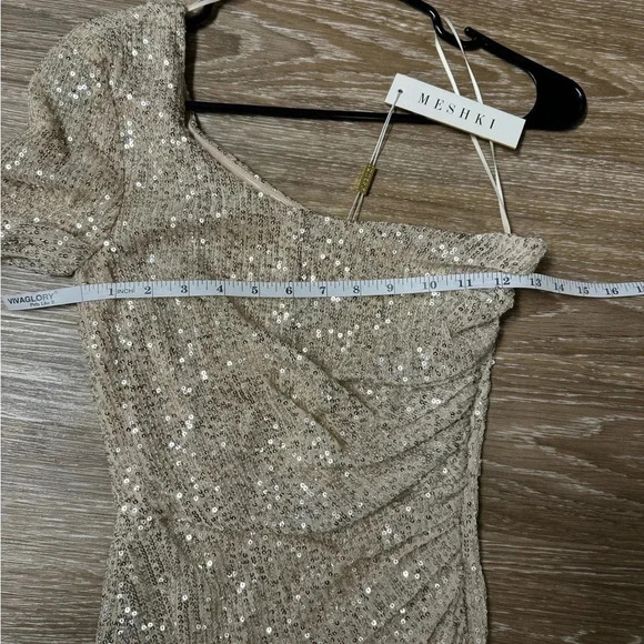 Meshki Silver Sequin One Shoulder Mini Dress NWT Asymmetrical Party Dress XXS - Picture 10 of 12